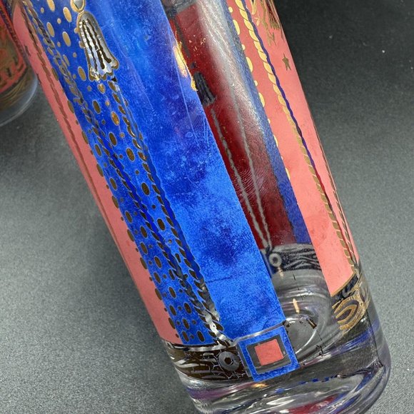 Georges Briard Glasses Gold Barware Tall Highball Patriotic Red Blue MCM Eagle - Picture 4 of 15